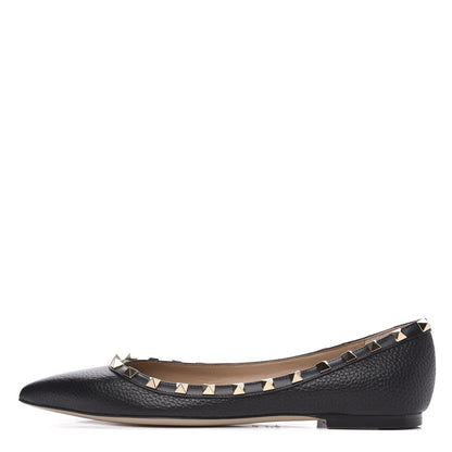 Valentino Garavani Pebbled Calfskin Rockstud Ballerina Flats 39.5 Black 1 of 9