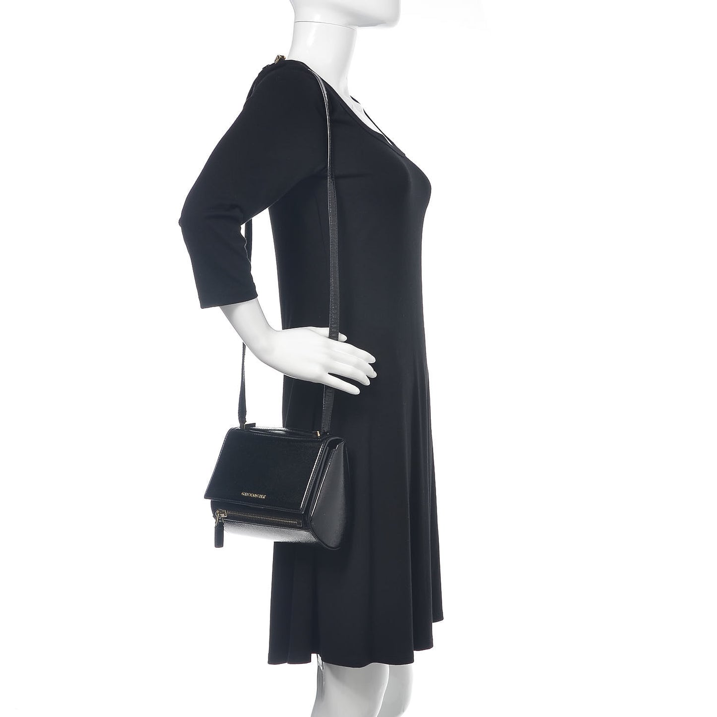 Textured Patent Calfskin Mini Pandora Box Crossbody Bag Black