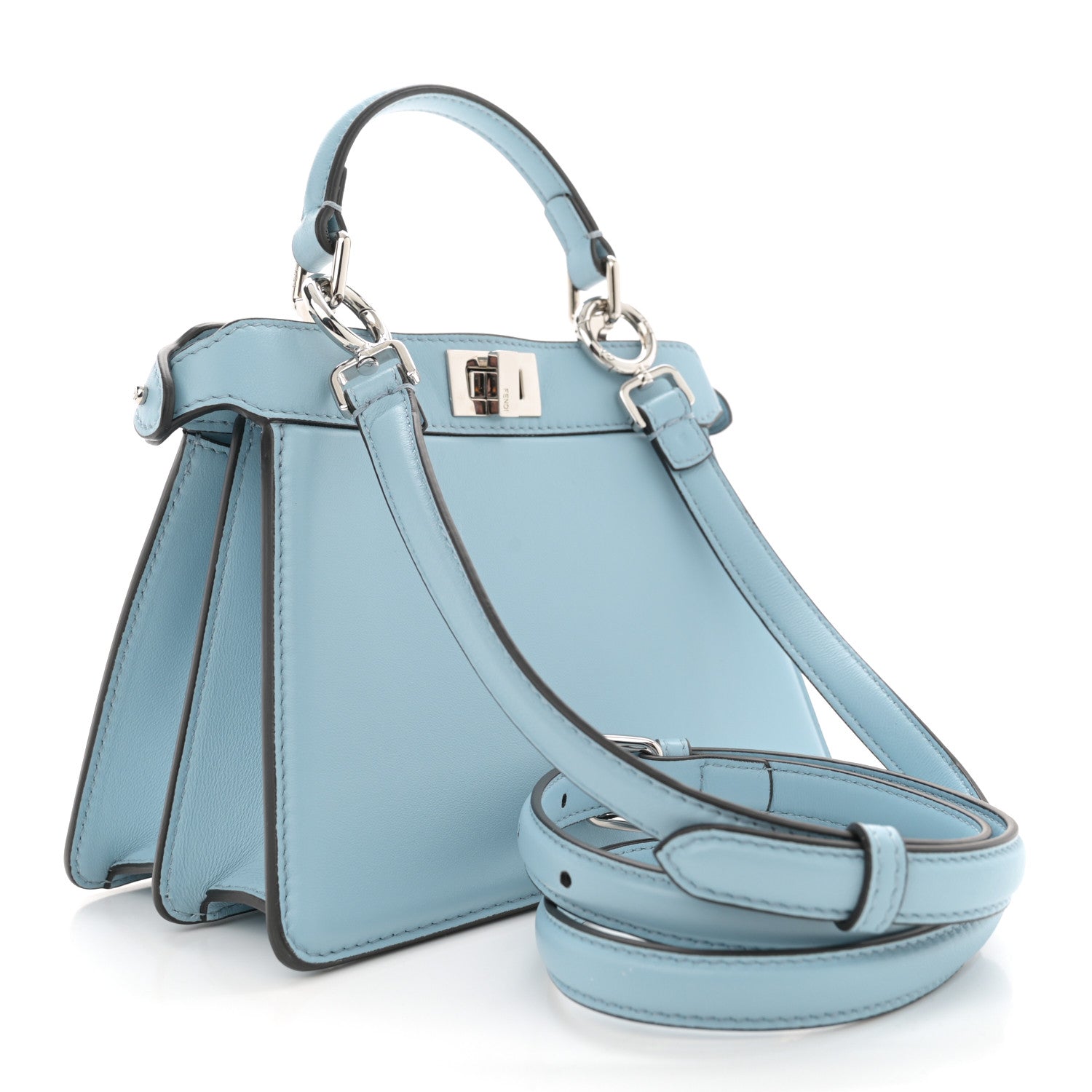 Fendi Shiny Nappa Petite Peekaboo I SEE U Satchel Azzurro Baby 3 of 10