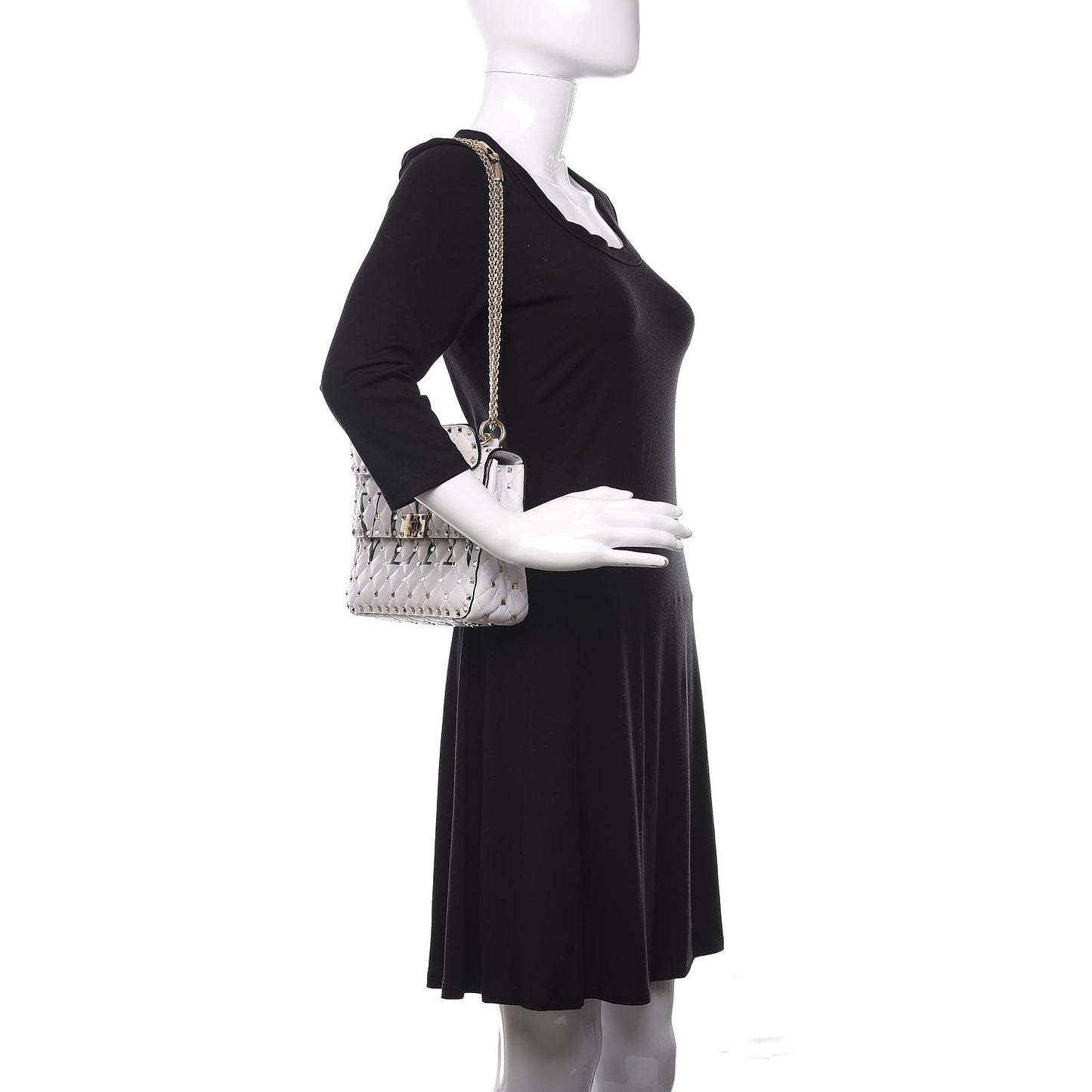 Lambskin VLTN Print Medium Rockstud Spike Shoulder Bag Optic White Black