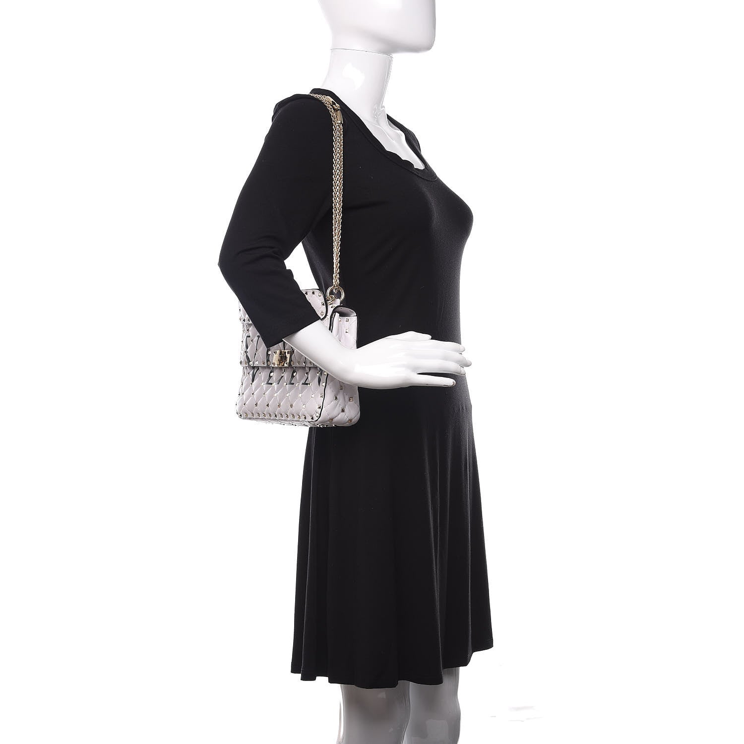 Valentino Garavani Lambskin VLTN Print Medium Rockstud Spike Shoulder Bag Optic White Black 2 of 13