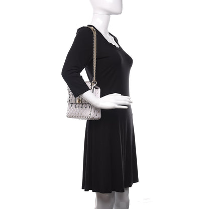 Valentino Garavani Lambskin VLTN Print Medium Rockstud Spike Shoulder Bag Optic White Black 2 of 13