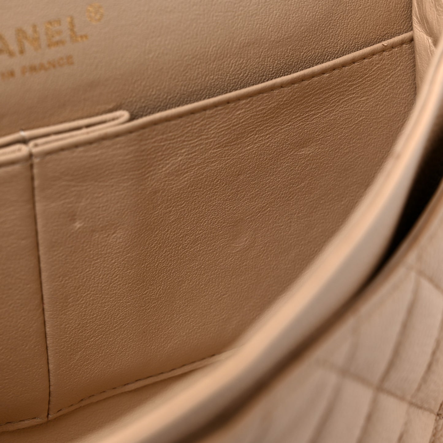 Caviar Quilted Medium Double Flap Beige