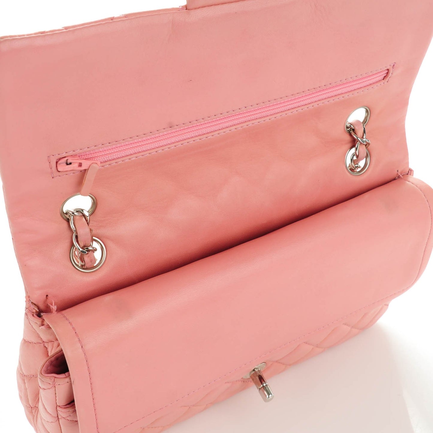 Lambskin Quilted Medium Double Flap Light Pink