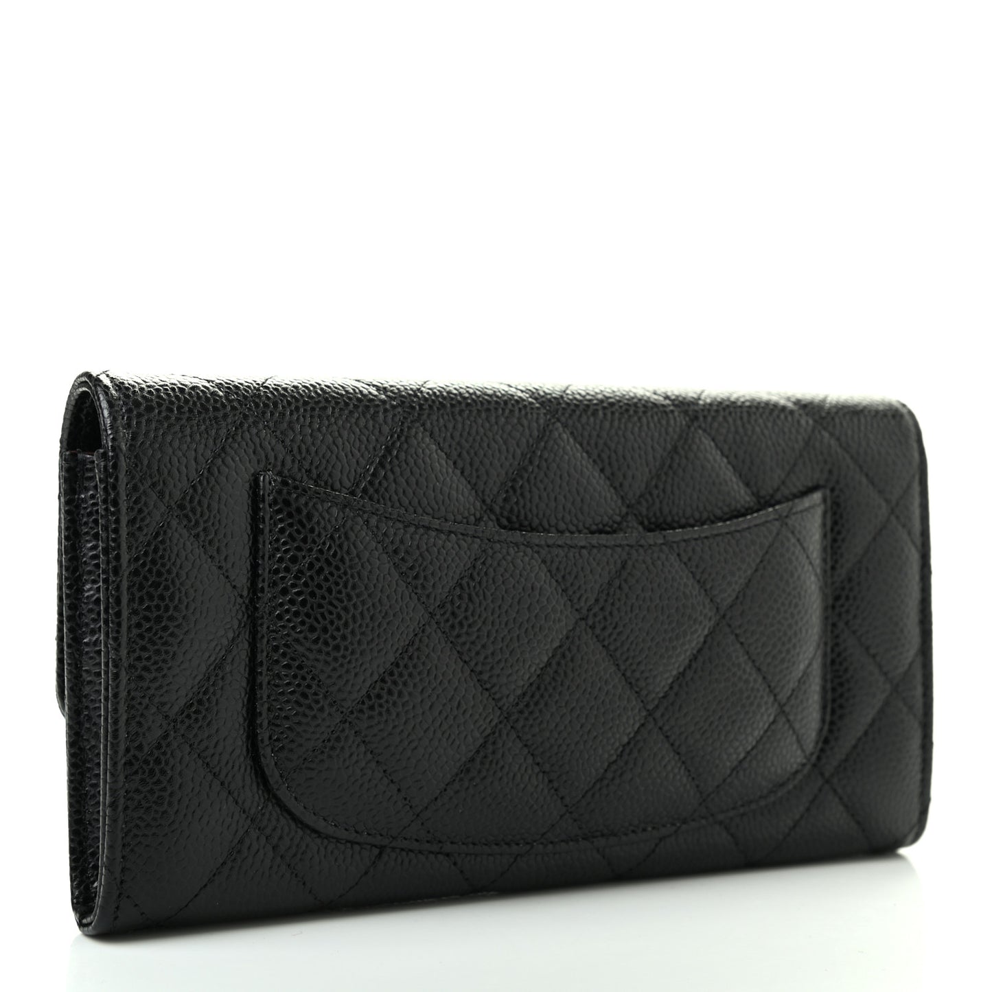 Caviar Quilted Large Gusset Flap Wallet Black