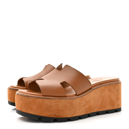 Hermes Calfskin Suede Goatskin Eze 30 Sandals 37 Marron Glaise 4 of 14