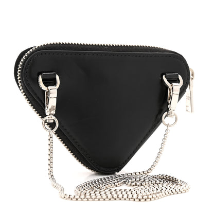 Prada Spazzolato Mini Triangle Chain Crossbody Pouch Black 3 of 12