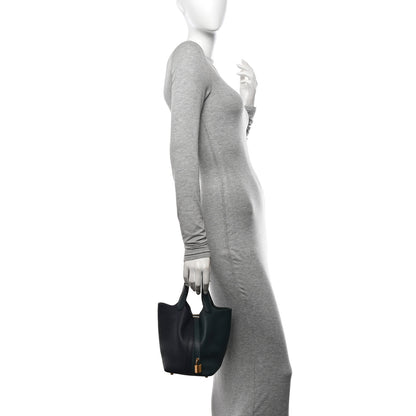 Hermes Taurillon Clemence Casaque Picotin Lock 18 PM Bleu Nuit Vert Bosphore 2 of 10