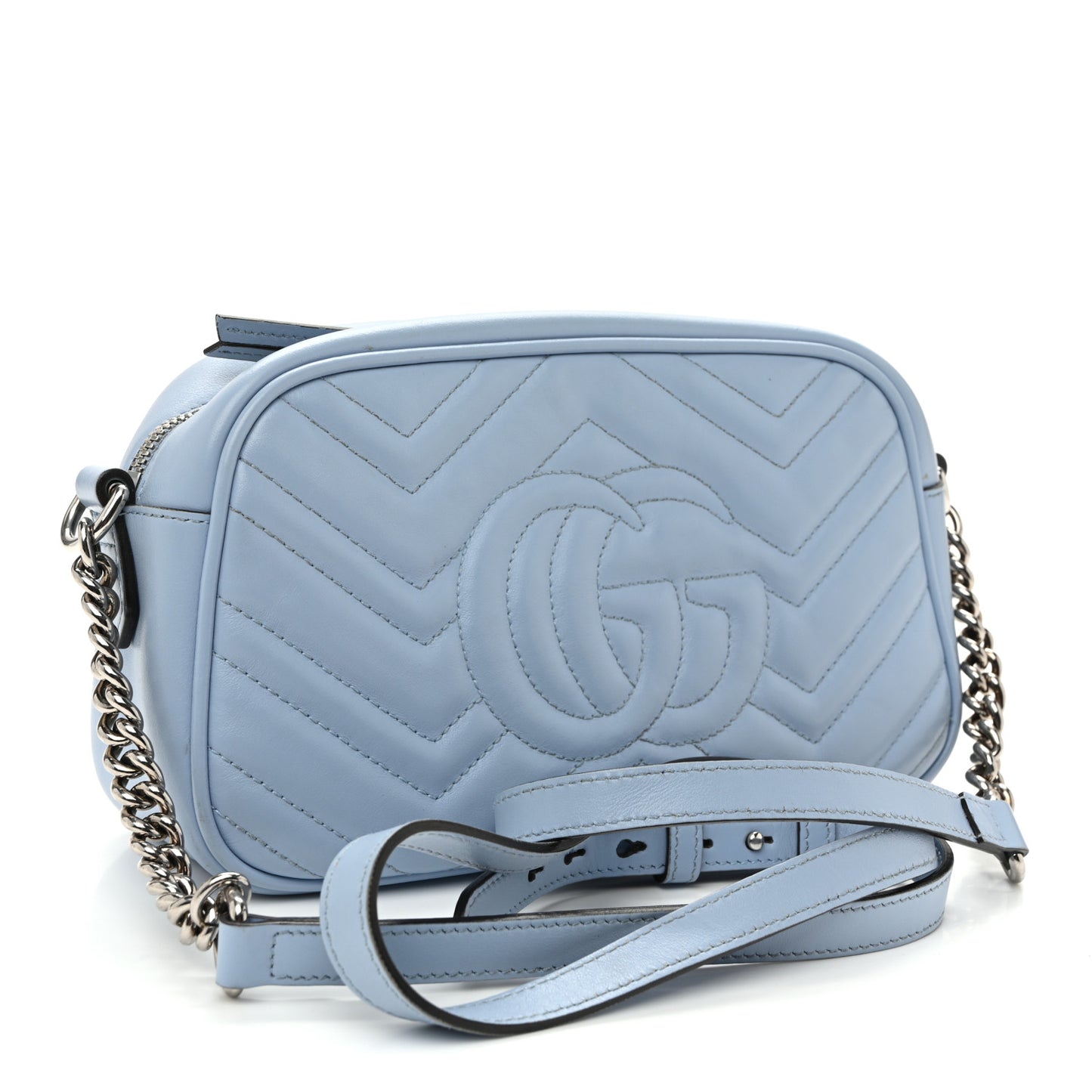 Calfskin Matelasse Small GG Marmont Chain Shoulder Bag Porcelain Light Blue