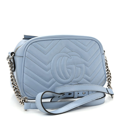 Gucci Calfskin Matelasse Small GG Marmont Chain Shoulder Bag Porcelain Light Blue 3 of 11