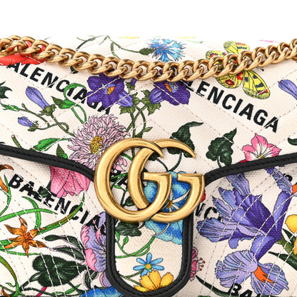 Gucci X BALENCIAGA Canvas Flora Logo Print Diagonal Matelasse Small GG Marmont Shoulder Bag White 8 of 10