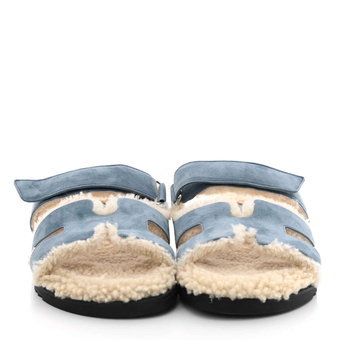 Suede Goatskin Woolskin Womens Chypre Sandals 40.5 Bleu Pinede Ecru