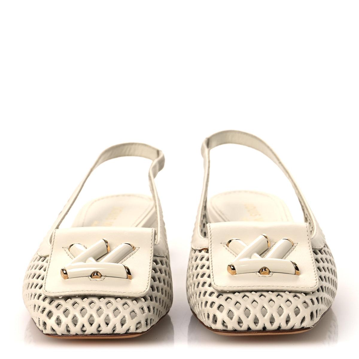 Calfskin Perforated Shake Slingback Pumps 35.5 Creme Beige