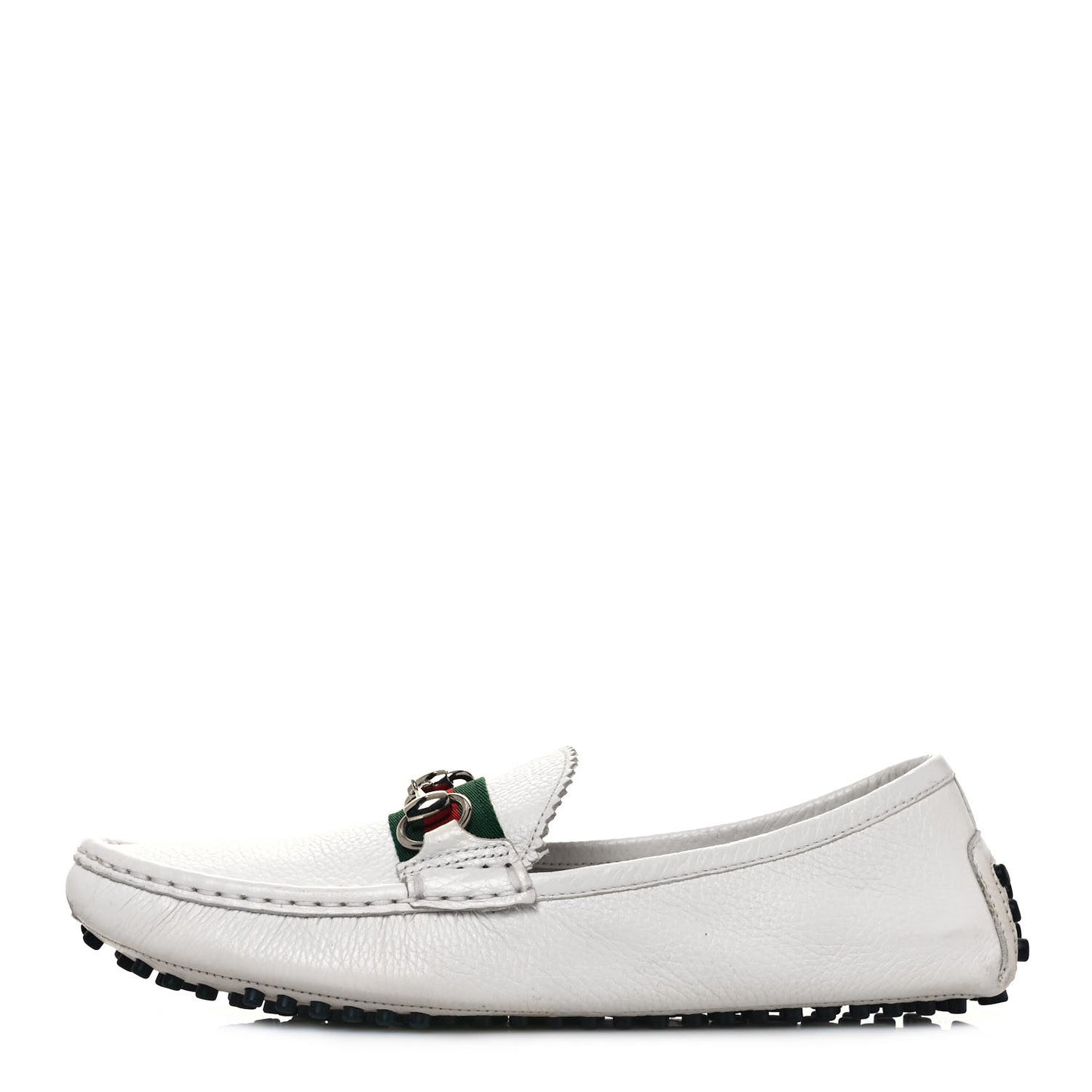 Calfskin Horsebit Web Womens Driver Loafers 38.5 White
