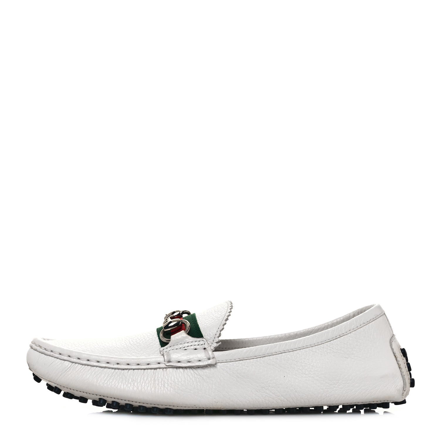 Gucci Calfskin Horsebit Web Womens Driver Loafers 38.5 White 1 of 10
