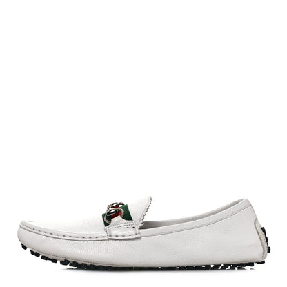 Gucci Calfskin Horsebit Web Womens Driver Loafers 38.5 White 1 of 10