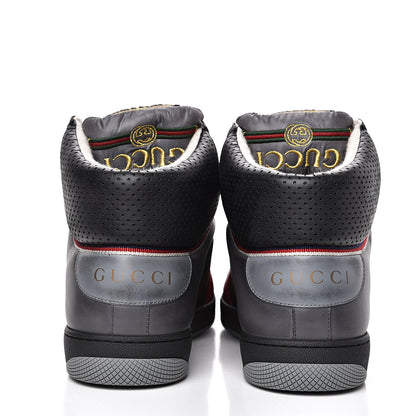 Gucci Miro Soft Calfskin Web Mens Screener High Top Sneakers 8 Light Hibiscus Red Black Foggy Grey 5 of 11