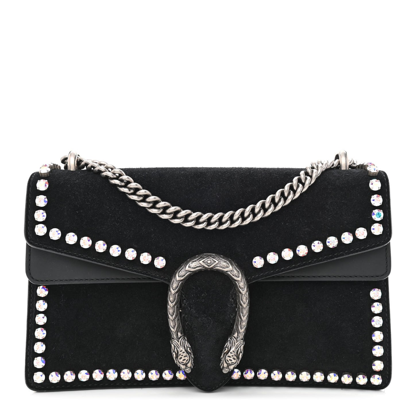 Suede Crystal Small Dionysus Shoulder Bag Black