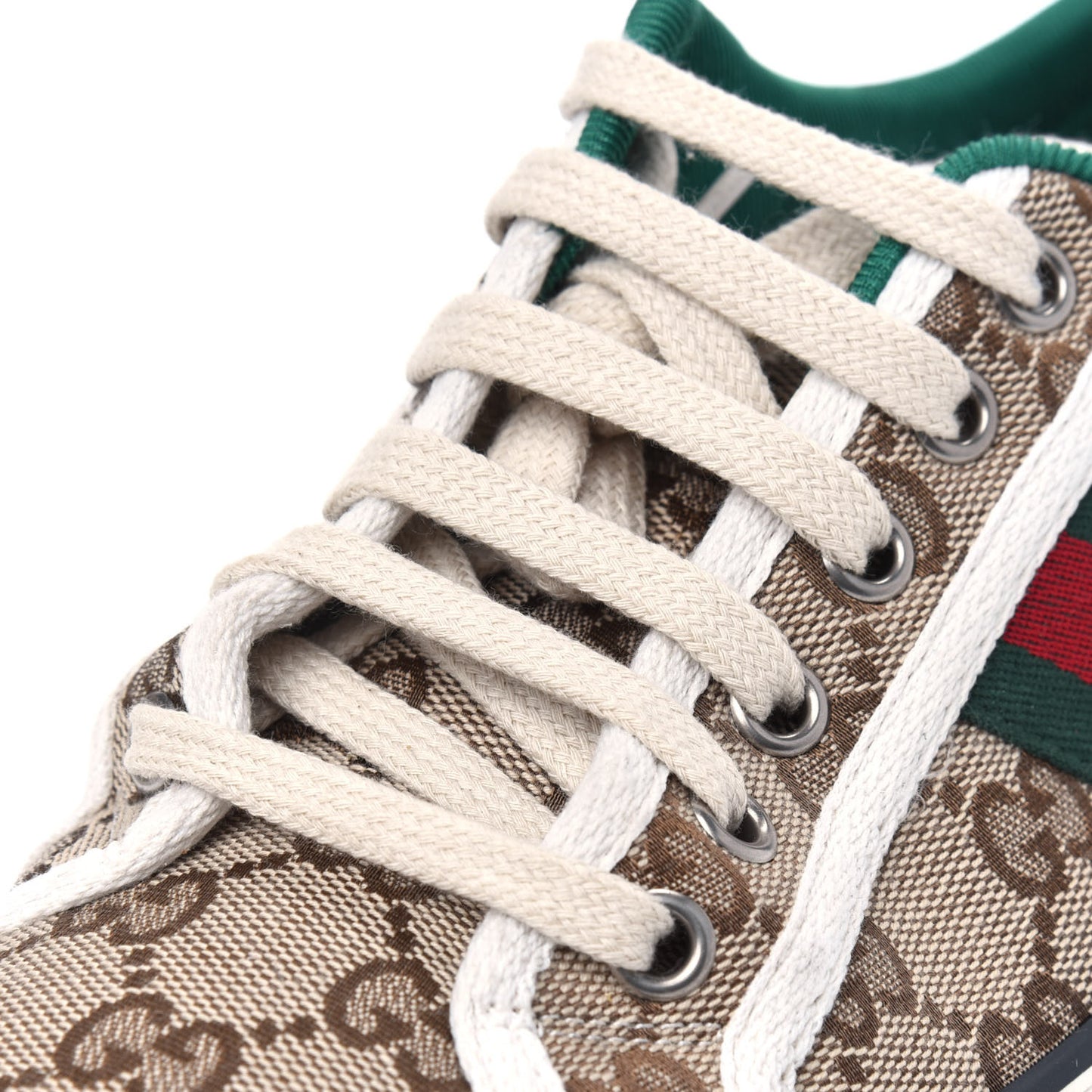 GG Monogram Web Womens 1977 Tennis Sneakers 38 Beige Ebony Mystic White