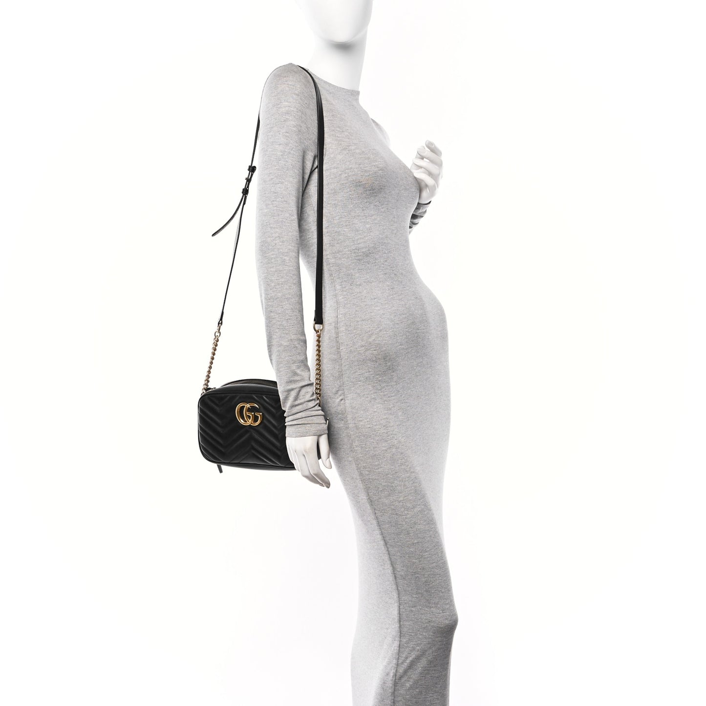 Calfskin Matelasse Small GG Marmont Chain Shoulder Bag Black