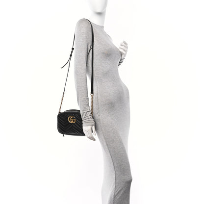 Gucci Calfskin Matelasse Small GG Marmont Chain Shoulder Bag Black 2 of 12