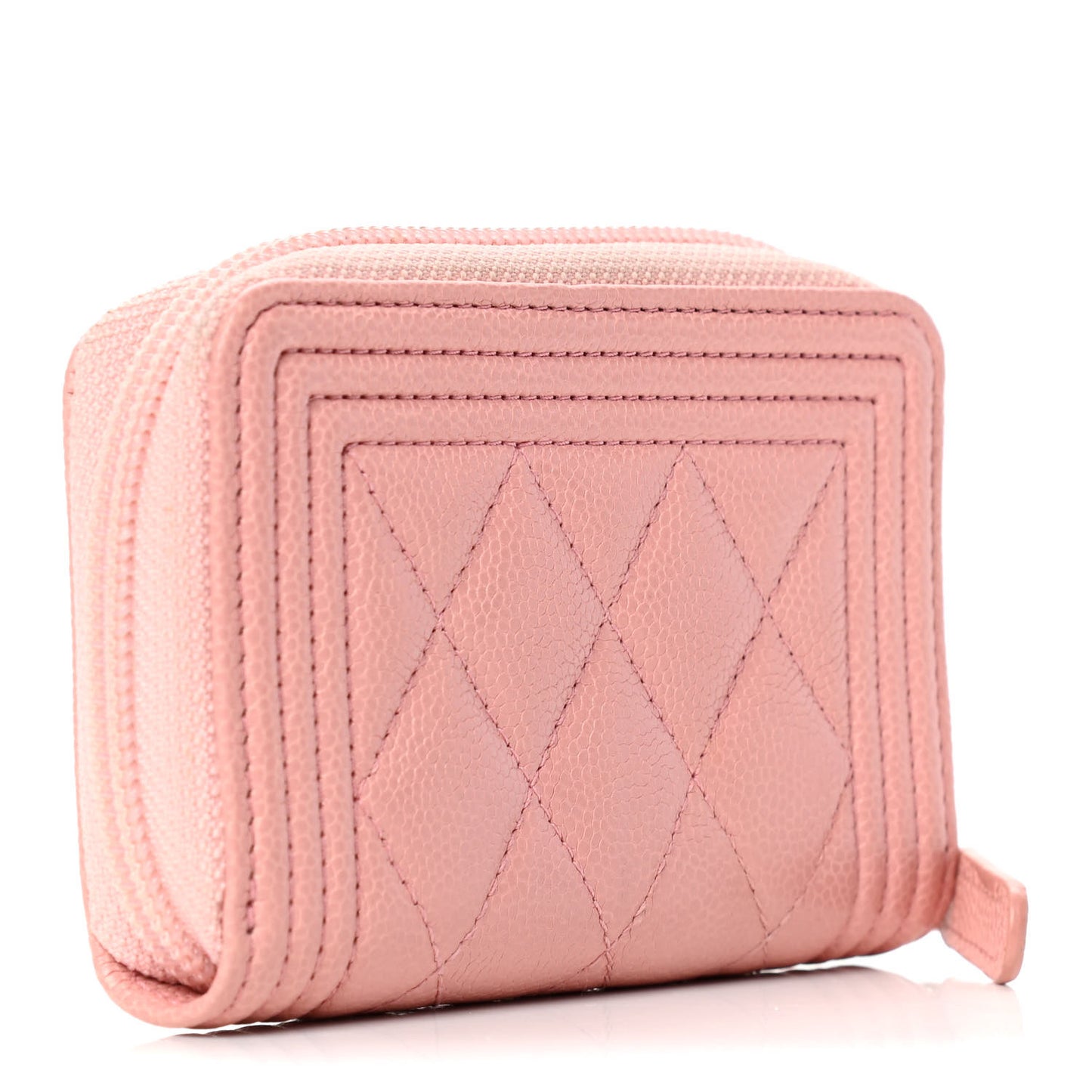 Caviar Quilted Boy Zip Around Coin Purse Wallet Light Pink