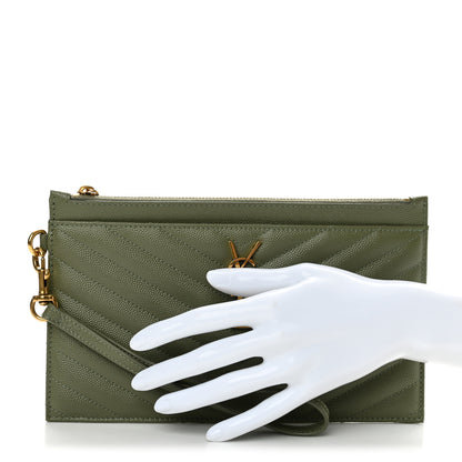 Saint Laurent Grain De Poudre Chevron Monogram Large Bill Pouch Light Sage 2 of 9