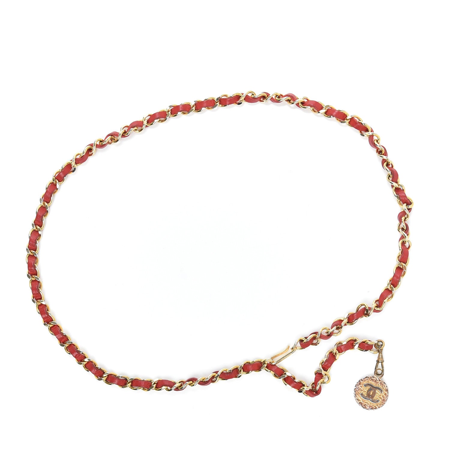 Chanel Lambskin Chain CC Medallion Belt Red Gold 1 of 3