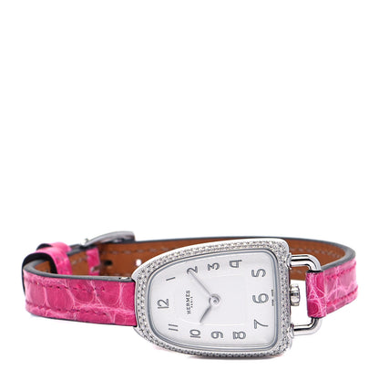 Hermes Stainless Steel Alligator Diamond Bezel 20mm Galop D'Hermes Quartz Watch Framboise 2 of 5