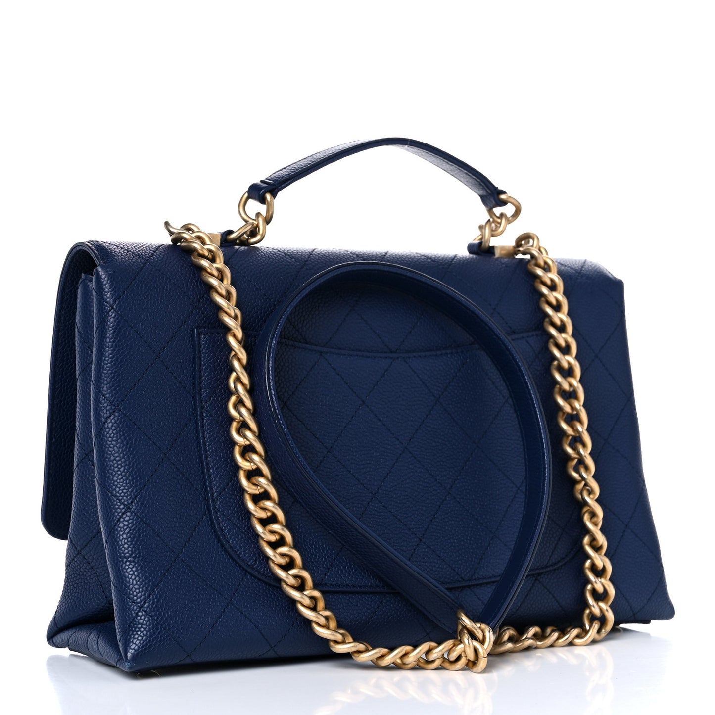 Caviar Diamond Stitched Top Handle Flap Navy