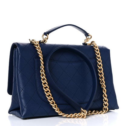 Chanel Caviar Diamond Stitched Top Handle Flap Navy 3 of 11