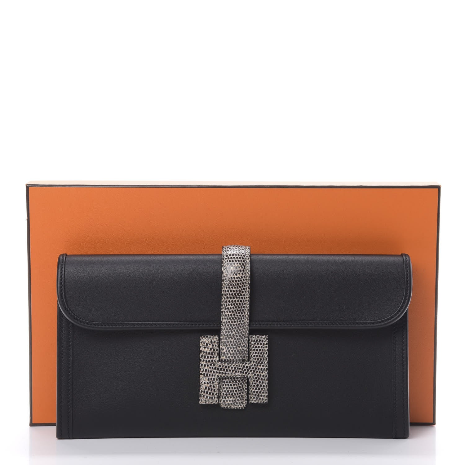 Hermes Swift Lizard Jige Elan Touch 29 Clutch Black Ombre 8 of 8