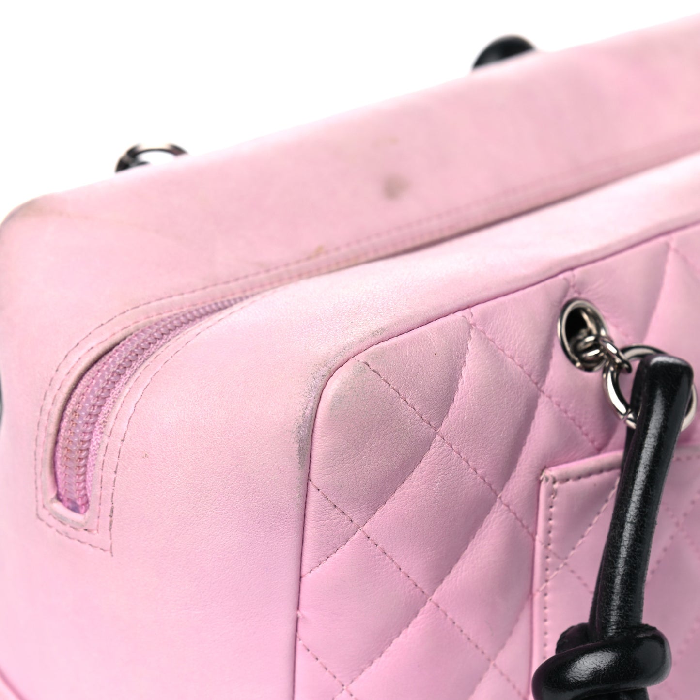Calfskin Quilted Large Cambon Bowler Pink Black