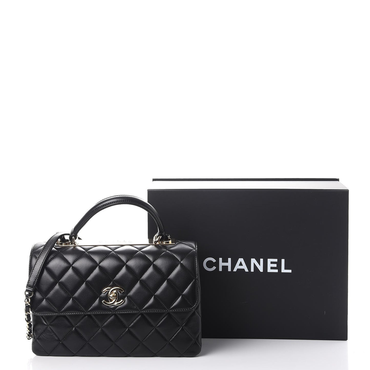 Lambskin Quilted Medium Trendy CC Flap Dual Handle Bag Black