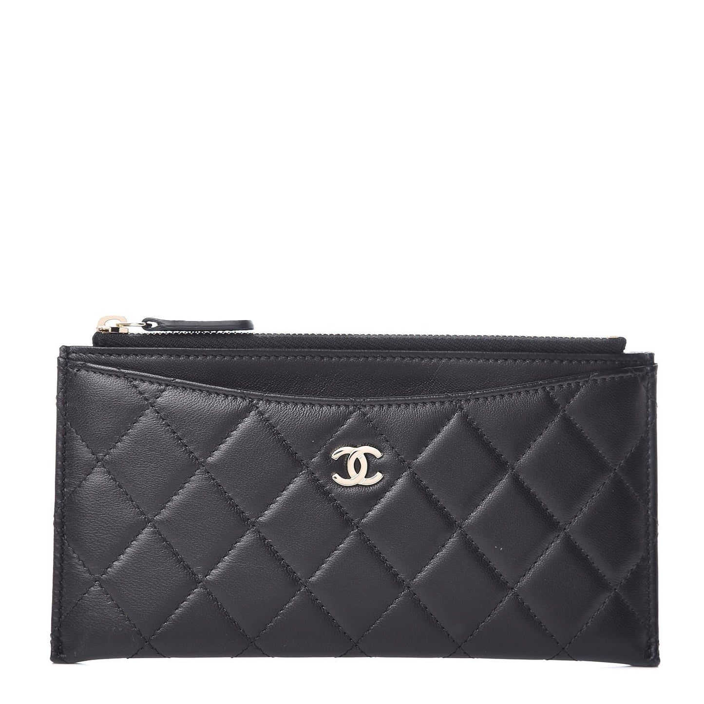 Lambskin Quilted Classic Zip Pouch Black