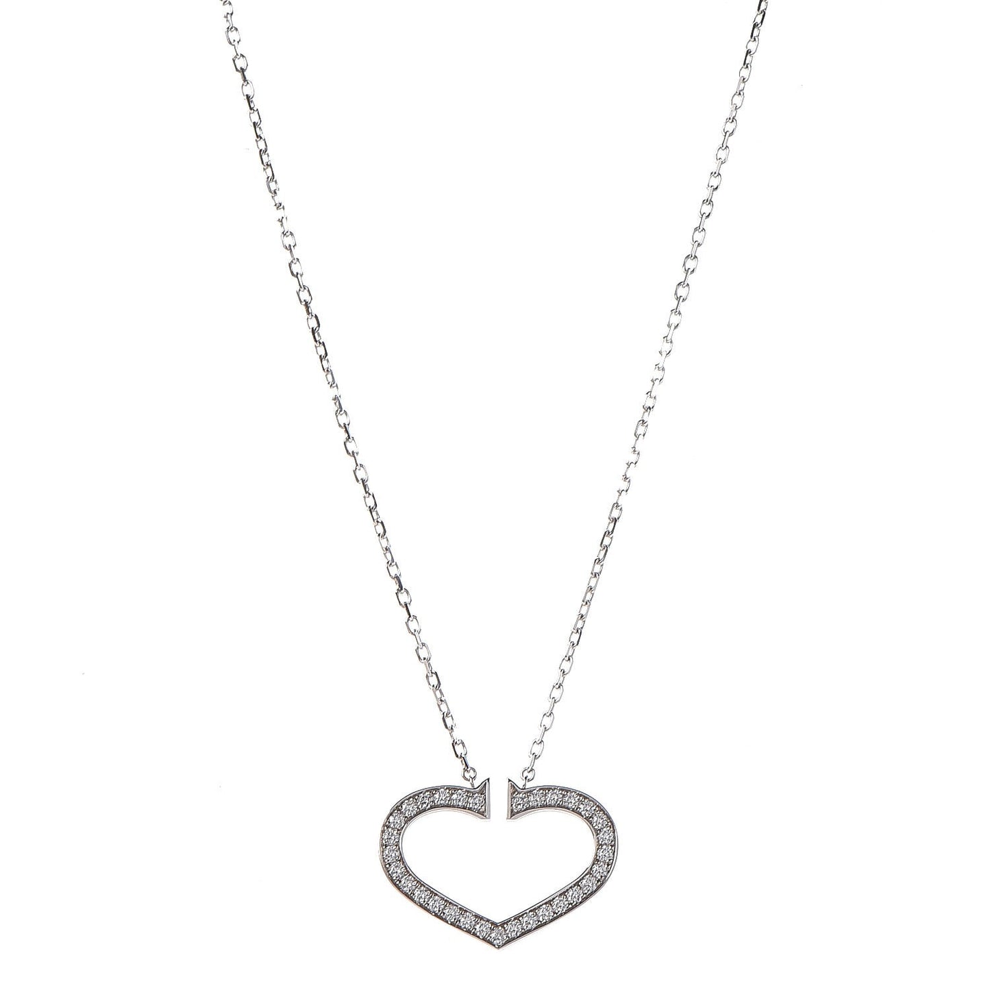 18K White Gold Diamond Large Hearts and Symbols Pendant Necklace