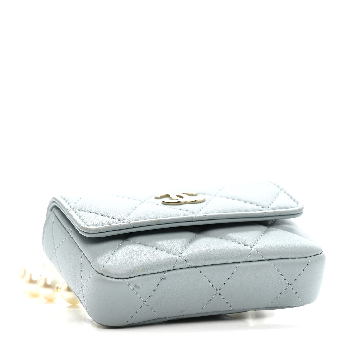 Lambskin Quilted Pearl Chain Belt Bag Light Blue