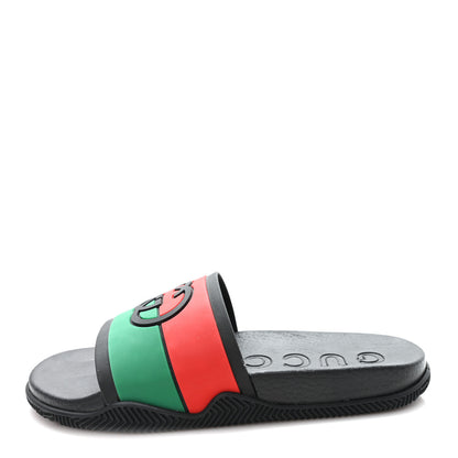 Gucci Rubber Web Womens Interlocking G Slide Sandals 38 Black Green Red 1 of 8