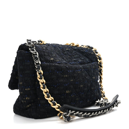 Chanel Tweed Quilted Large Chanel 19 Flap Black Navy Gold 3 of 9