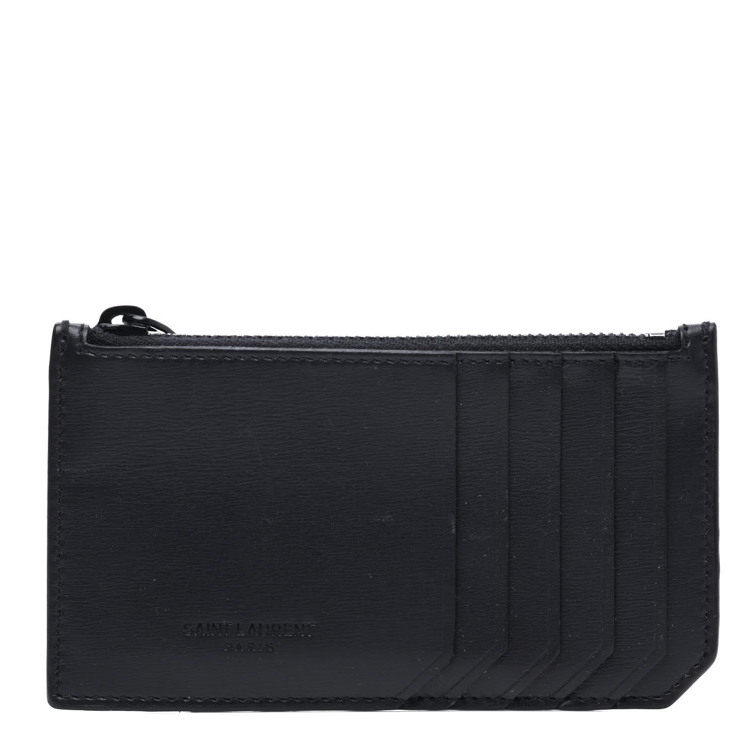 Saint Laurent Calfskin 5 Fragments Zip Pouch Card Holder Black 1 of 6