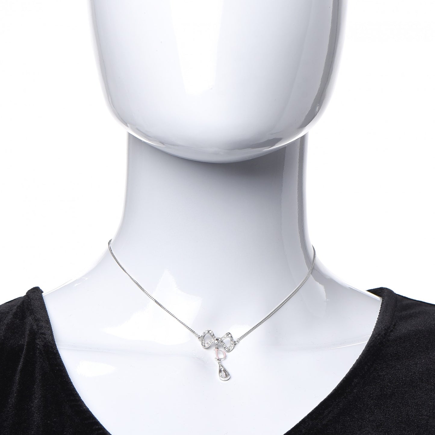 Crystal Bow Drop Necklace Silver