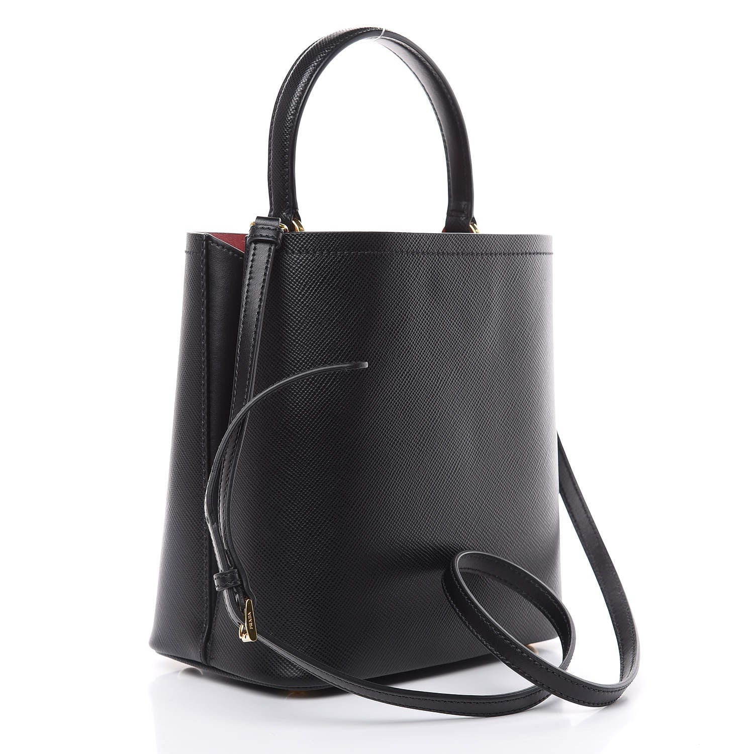 Prada Saffiano Cuir Medium Panier Bucket Bag Black Fuoco 3 of 9