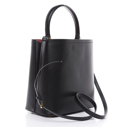 Prada Saffiano Cuir Medium Panier Bucket Bag Black Fuoco 3 of 9