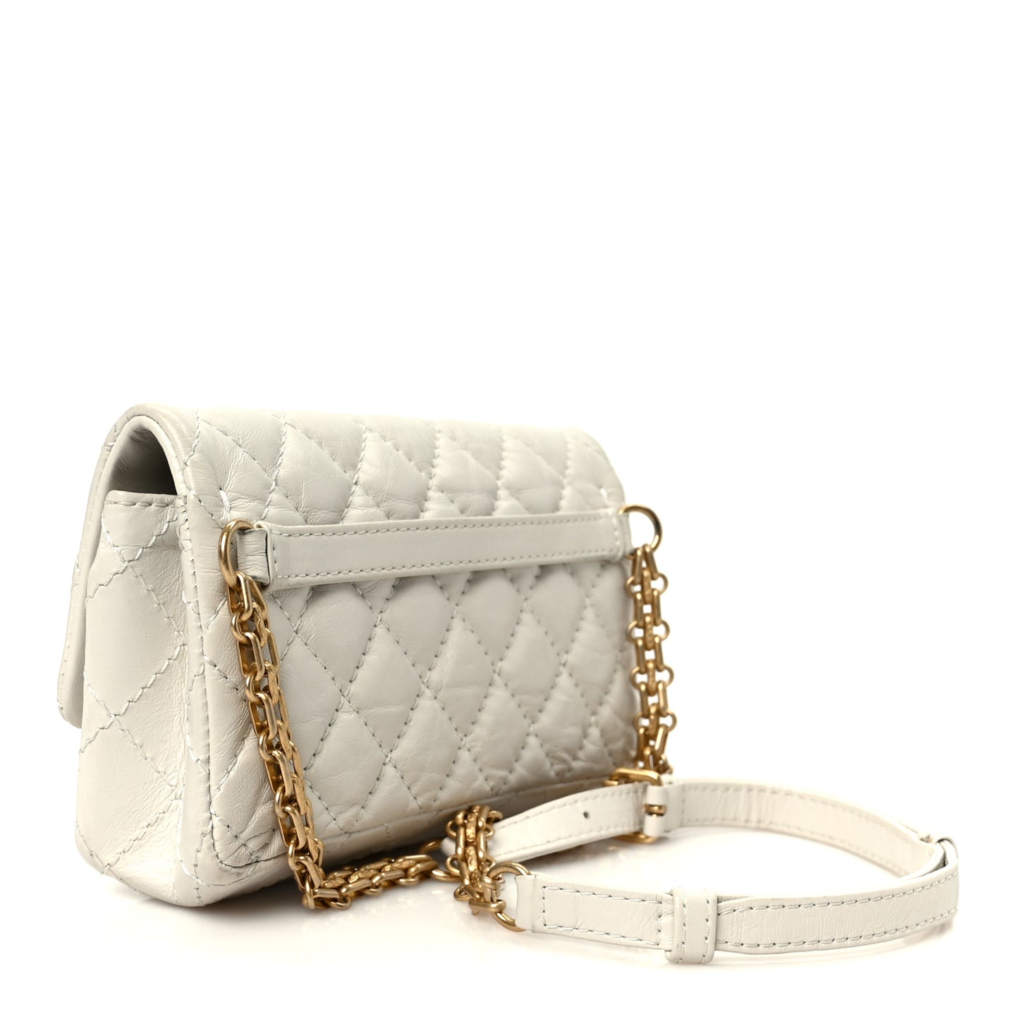 Aged Calfskin Quilted 2.55 Reissue Flap Belt Bag Clutch White