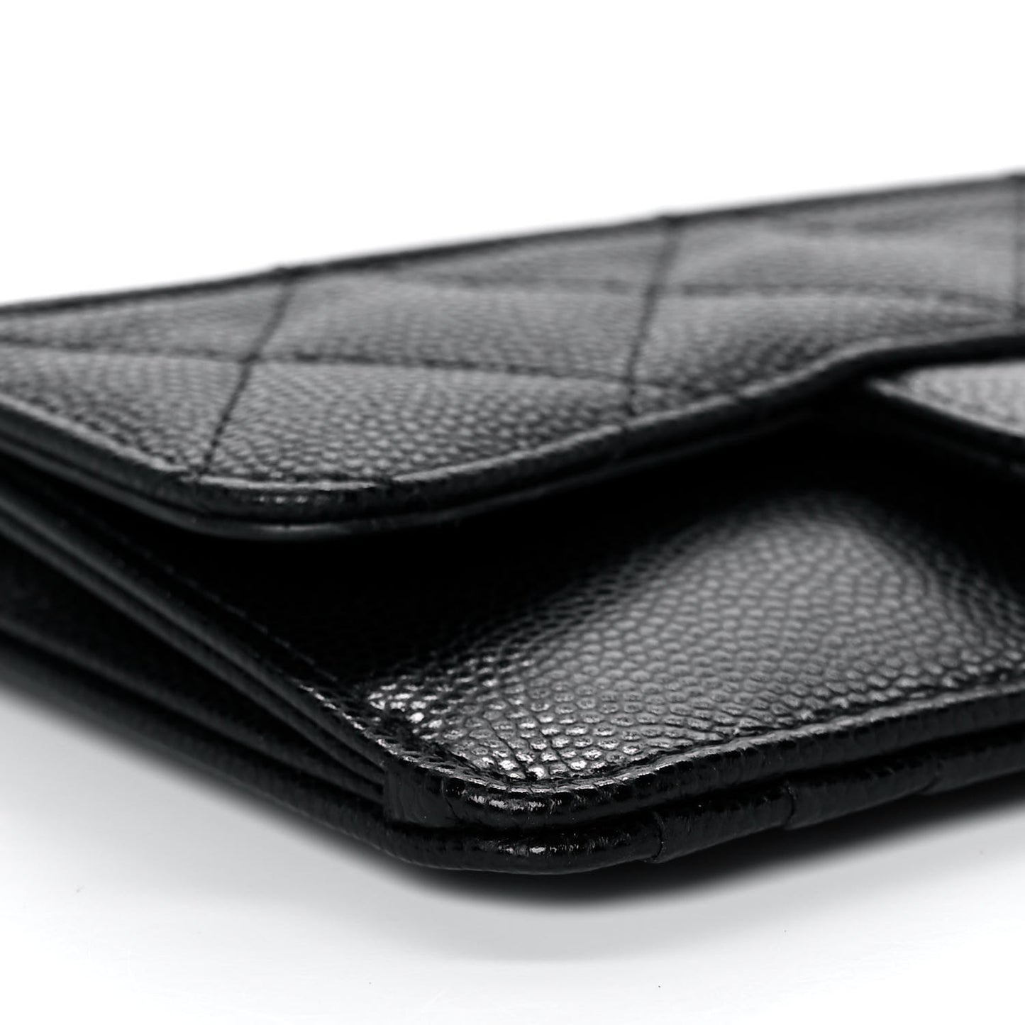 Caviar Quilted Flap Zip Card Holder Black