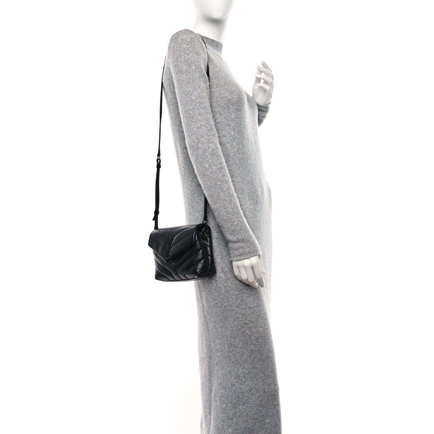 Calfskin Y Quilted Monogram Monochrome Toy Loulou Crossbody Bag Black