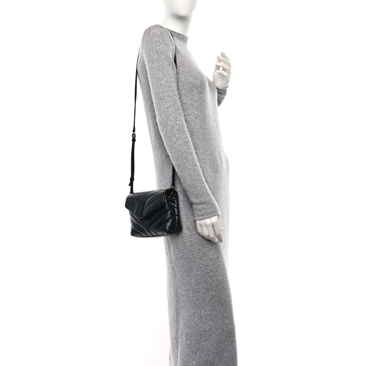 Saint Laurent Calfskin Y Quilted Monogram Monochrome Toy Loulou Crossbody Bag Black 2 of 11