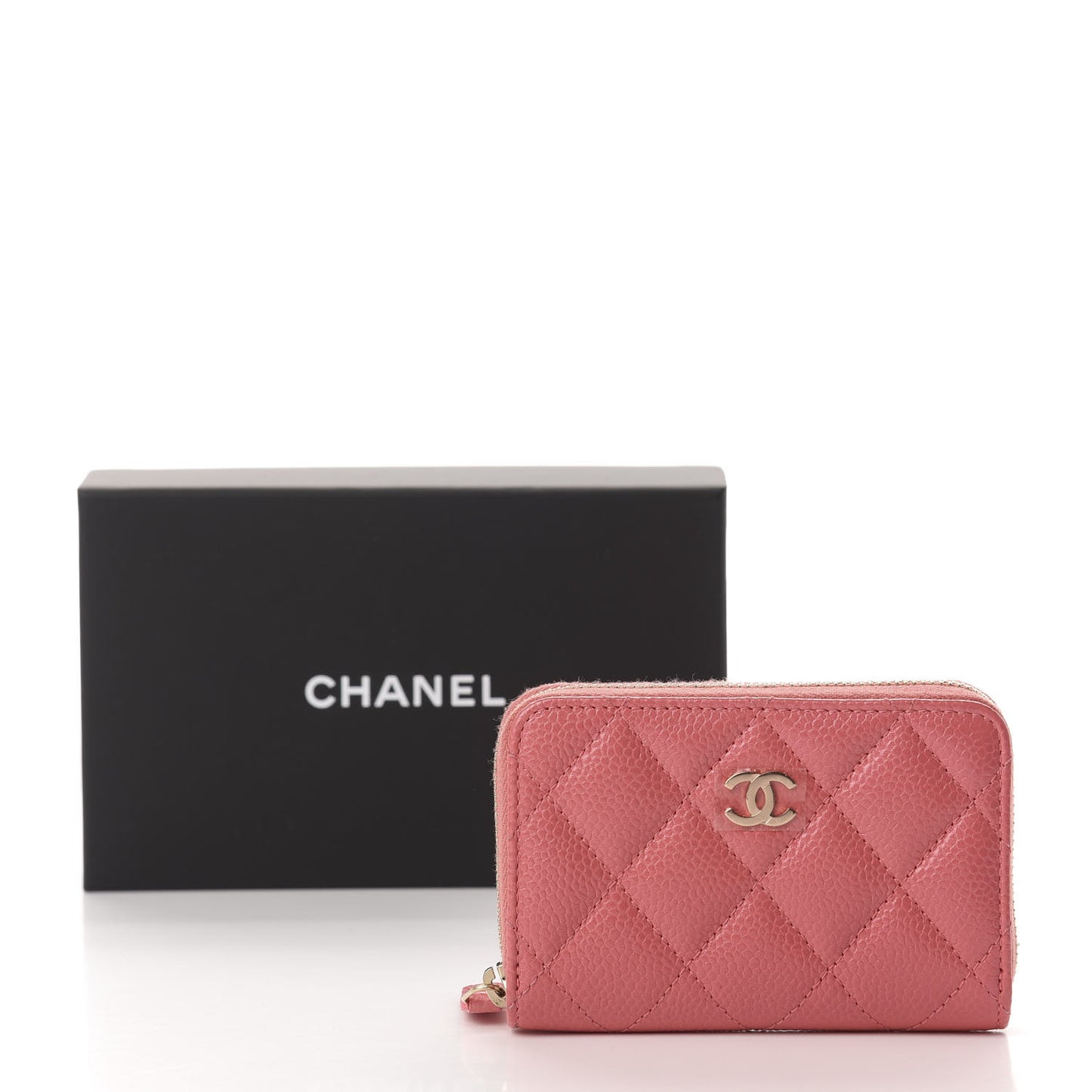 Caviar Quilted Zip Coin Purse Pink
