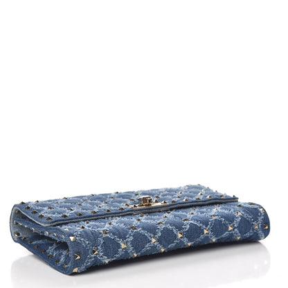 Valentino Garavani Denim Rockstud Spike Wallet on Chain Blue 4 of 10