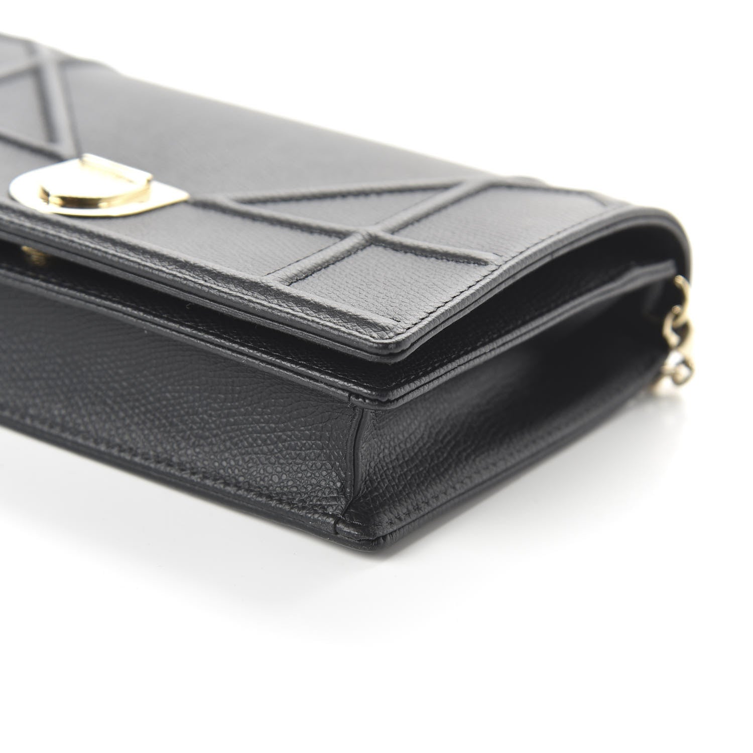 Christian Dior Grained Calfskin Diorama Wallet on Chain Pouch Black 7 of 9